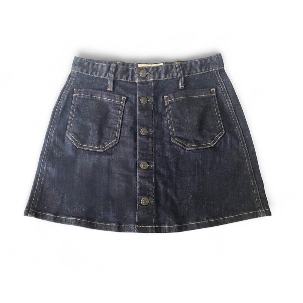 Lauren Ralph Lauren Blue Denim Mini Skirt Size 27 Button Front Dark Wash Y2K